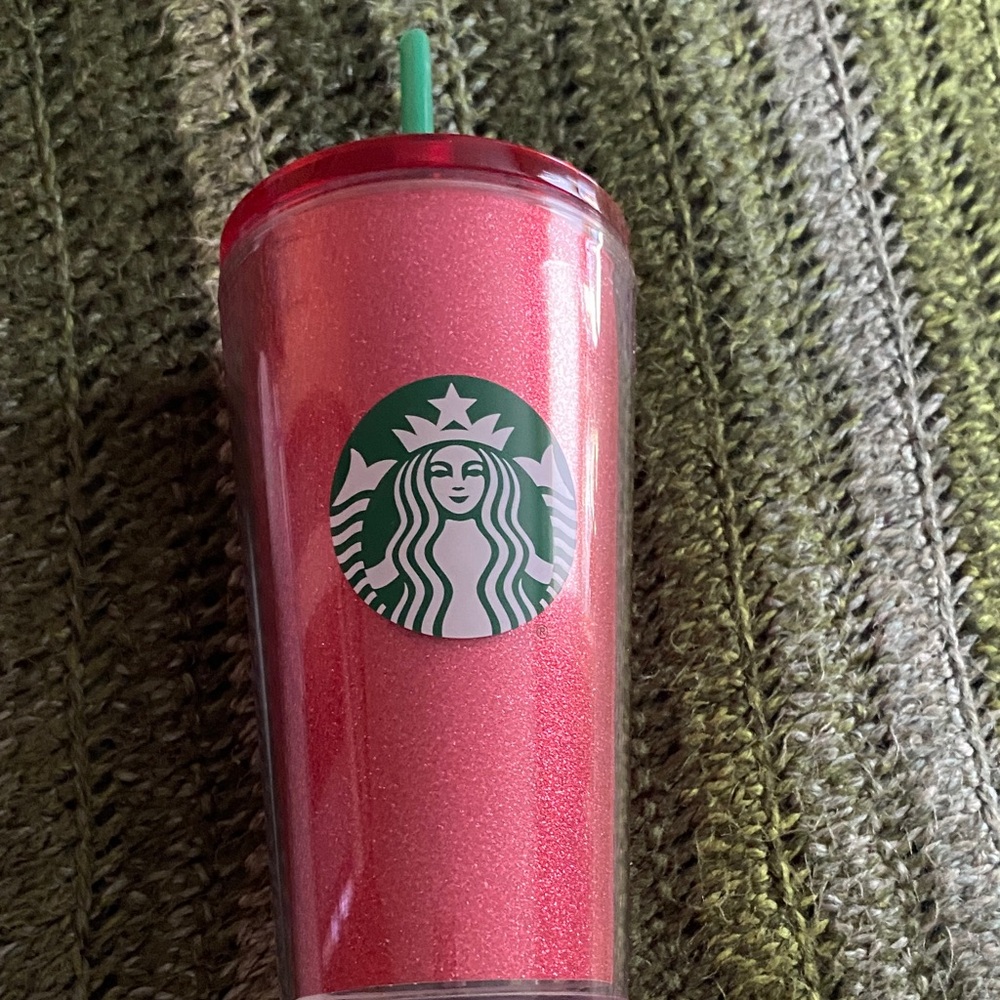 Starbucks Red Glitter Tumbler with Green Straw